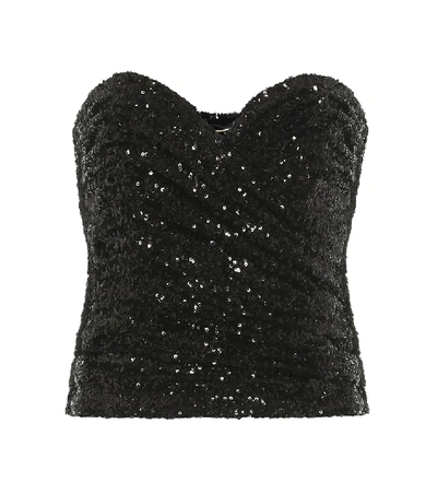 Shop Saint Laurent Sequined Bustier In Black