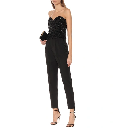 Shop Saint Laurent Sequined Bustier In Black