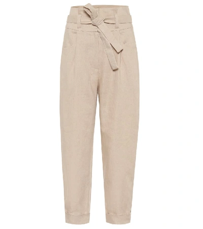 Shop Brunello Cucinelli High-rise Cotton And Linen Pants In Beige