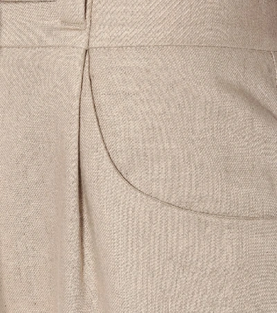 Shop Brunello Cucinelli High-rise Cotton And Linen Pants In Beige
