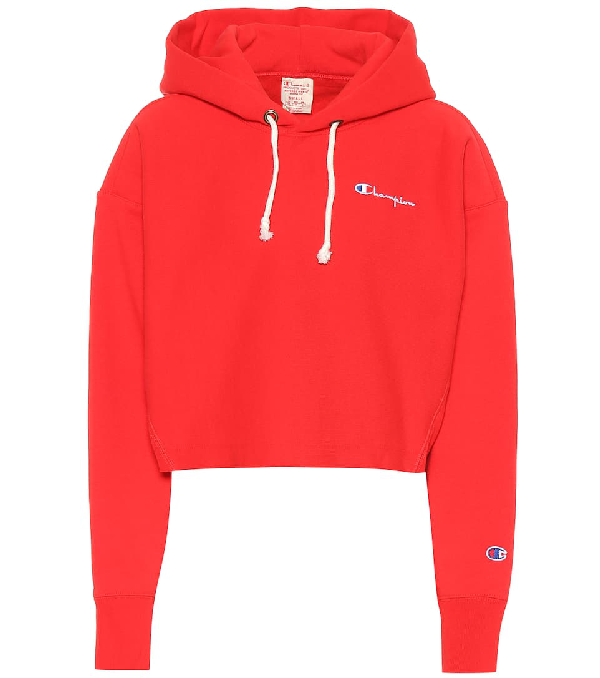 cropped red champion hoodie
