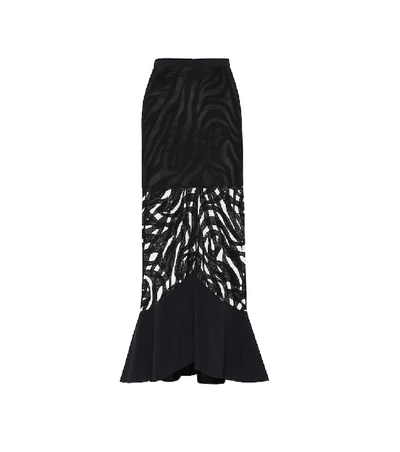Shop David Koma Zebra-macramé High-rise Midi Skirt In Black