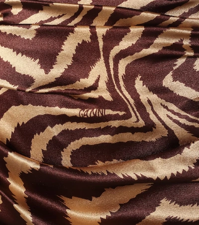 Shop Ganni Zebra-print Stretch-silk Midi Dress In Brown