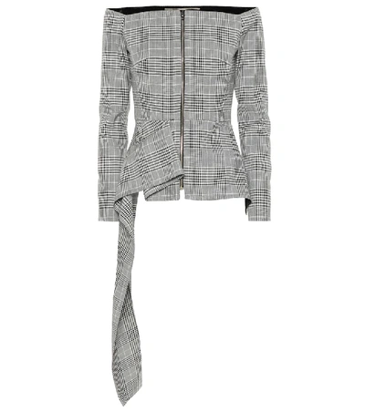 Shop Roland Mouret Endfield Checked Wool-blend Jacket In Grey