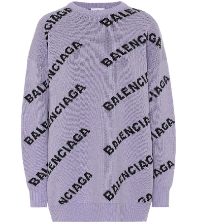 Shop Balenciaga Logo-jacquard Wool-blend Sweater In Purple