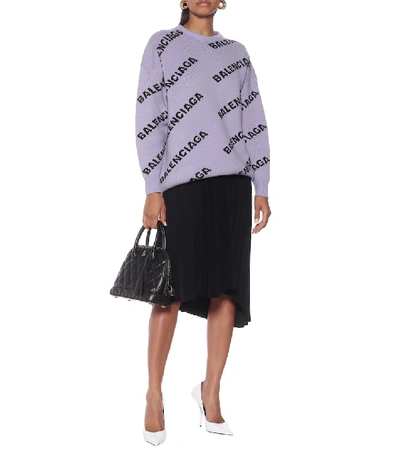 Shop Balenciaga Logo-jacquard Wool-blend Sweater In Purple