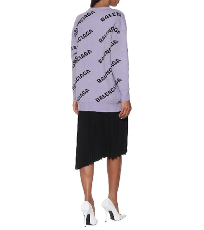Shop Balenciaga Logo-jacquard Wool-blend Sweater In Purple