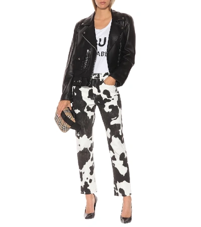 Shop Burberry Printed High-rise Straight-leg Jeans In Black