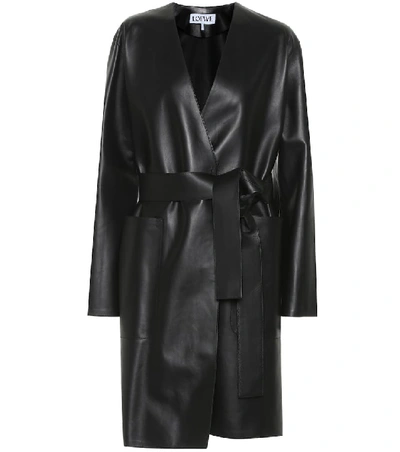 Shop Loewe Leather Coat In Black