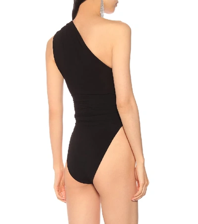 Shop Saint Laurent Stretch Silk Bodysuit In Black