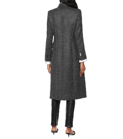Shop Balenciaga Hourglass Checked Virgin Wool Coat In Grey