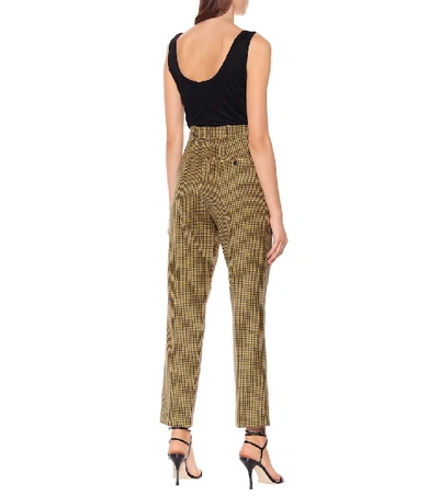 Shop Racil Michael Checked Wool Wide-leg Pants In Yellow