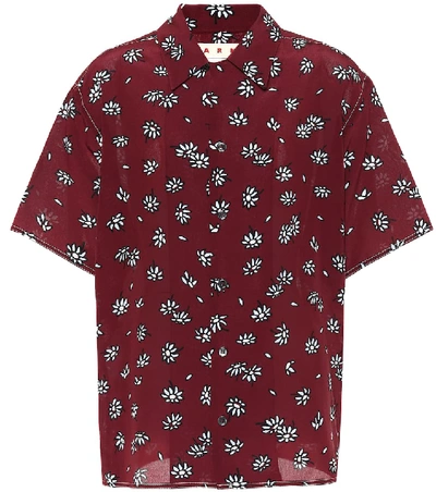 Shop Marni Floral-printed Silk Shirt In Red