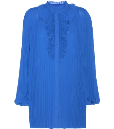 Shop Balenciaga Plissé Pleated Shirt In Blue