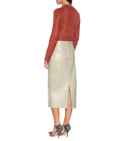 Shop Rochas Leather Pencil Skirt In Beige