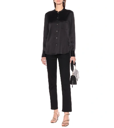 Shop Vince Silk-satin Shirt In Black