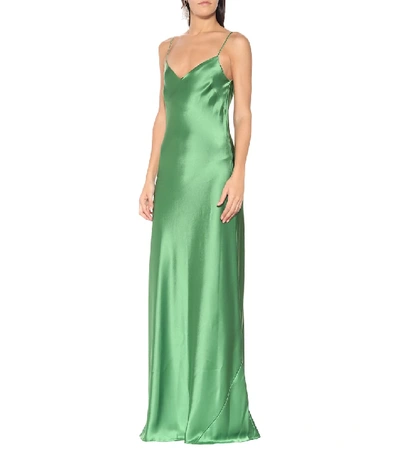 Shop Galvan Satin Slip Dress In Green