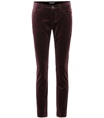 Shop Dolce & Gabbana Velvet Cropped Skinny Jeans In Brown