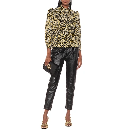 Shop Gucci Leopard-print Silk Blouse In Yellow
