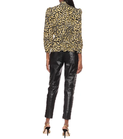 Shop Gucci Leopard-print Silk Blouse In Yellow