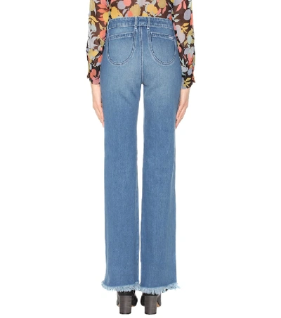 Shop Chloé Frayed Hem Cotton Jeans In Blue