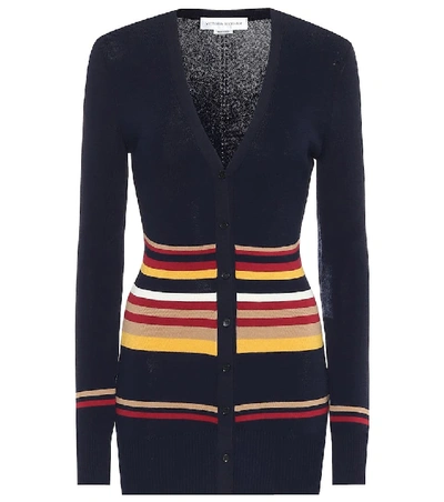 Shop Victoria Beckham Cotton-blend Cardigan In Blue