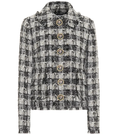 Shop Dolce & Gabbana Metallic Tweed Jacket In Grey