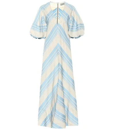 Shop Lee Mathews Tilda Linen And Cotton Maxi Dress In Blue