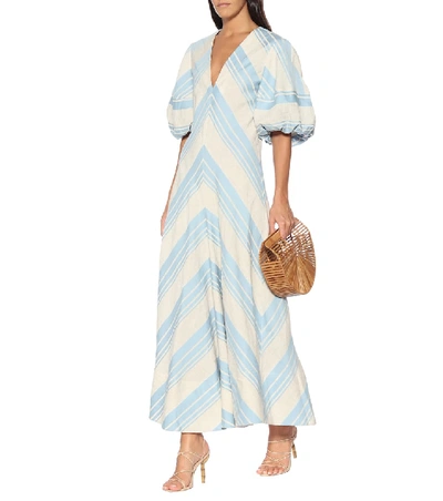 Shop Lee Mathews Tilda Linen And Cotton Maxi Dress In Blue
