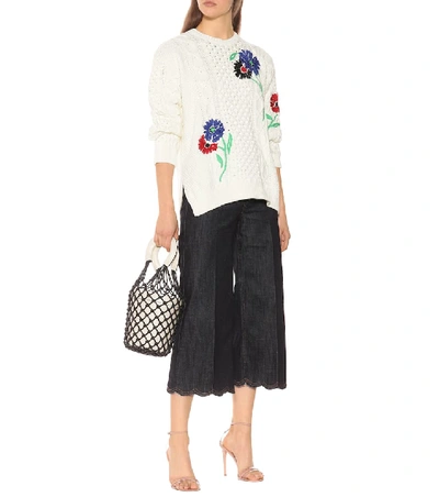 Shop Red Valentino Embroidered Cotton Sweater In White