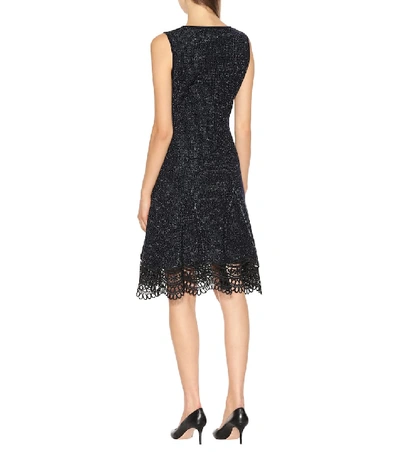 Shop Oscar De La Renta Guipure Lace-trimmed Tweed Dress In Black