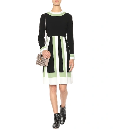 Shop Valentino Striped Crêpe Dress In Black