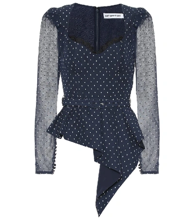 Shop Self-portrait Dotted Plumetis Top In Blue