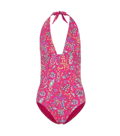 Shop Etro Printed Halter Swimsuit In Multicoloured