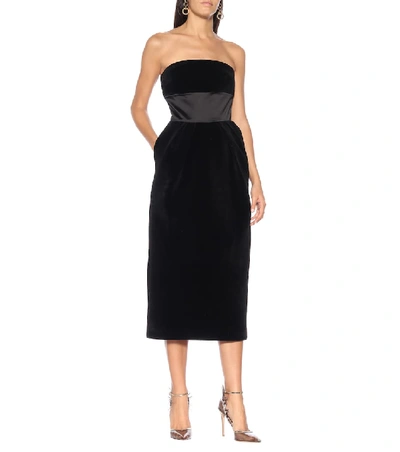 Shop David Koma Velvet Midi Dress In Black