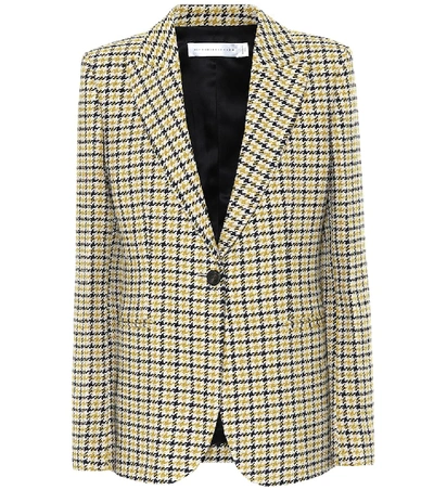 Shop Victoria Beckham Houndstooth Wool-blend Blazer In Yellow