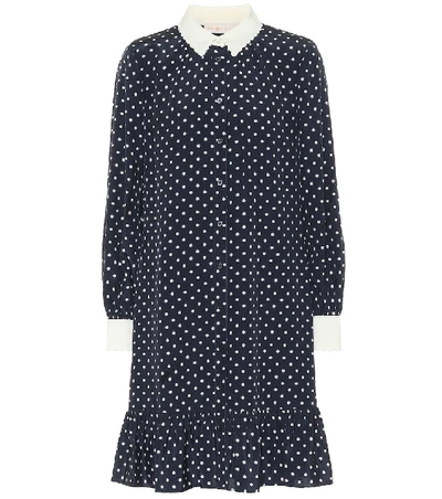 Shop Tory Burch Cora Dotted Silk Mini Shirt Dress In Blue