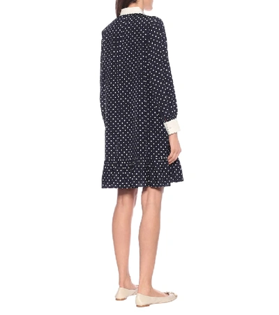 Shop Tory Burch Cora Dotted Silk Mini Shirt Dress In Blue