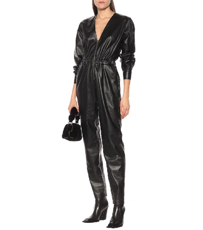Shop Zeynep Arcay Leather Jumpsuit In Black