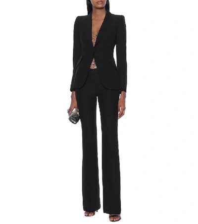 Alexander Mcqueen Grain De Poudre Wool Flared Pants In Black