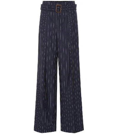 Shop Polo Ralph Lauren Pinstripe Wide-leg Wool Pants In Blue