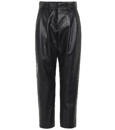 Shop Brunello Cucinelli High-rise Straight Leather Pants In Black