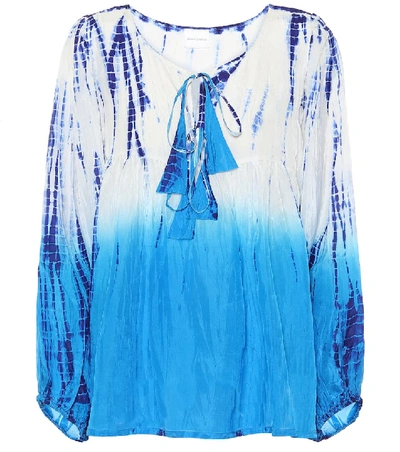 Shop Anna Kosturova Tie-dye Silk Top In Blue