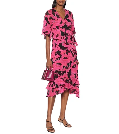 Shop Diane Von Furstenberg Zion Floral Mesh Midi Wrap Dress In Multicoloured