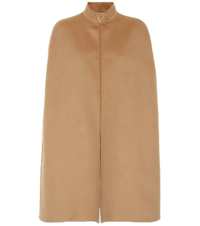 Shop Valentino Wool And Angora Cape In Beige