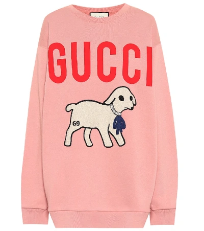 Shop Gucci Appliquéd Logo Cotton Sweatshirt In Pink