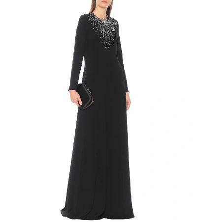 Shop Gucci Crystal Embellished Gown In Black
