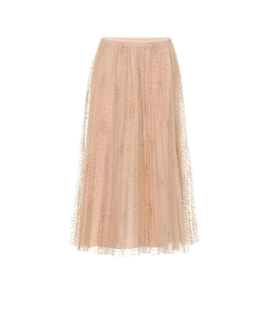 Shop Red Valentino Fil Coupé Tulle Midi Skirt In Beige