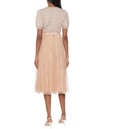 Shop Red Valentino Fil Coupé Tulle Midi Skirt In Beige