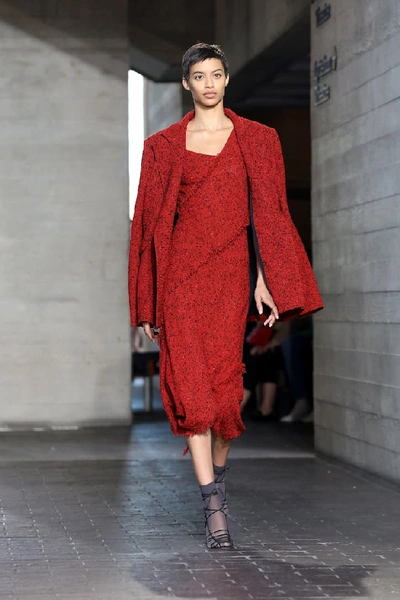 Shop Roland Mouret Amargo Wool-blend Midi Dress In Red